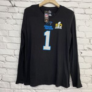 Carolina Panthers Womens Majestic Cam Newton Super Bowl 50 Shirt 2XL Black LS‎